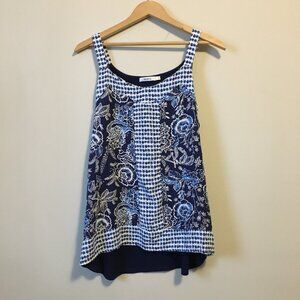 Blue Rayon Floral Bohemian Droptail Hem Tank Top